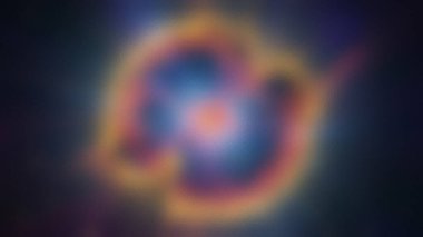 Parlayan turuncu ve mavi halkaları ve merkezi ışığı olan soyut kozmik nebula. Ayrıntıları temizle ...