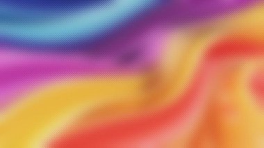 Donmuş camın arkasında turuncu, mavi ve turuncu kıvrımlı, soyut bir arka plan var..