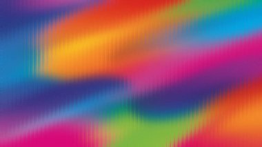 Bir gökkuşağı gradyanı bulanık dikey çizgilerin arkaplanından geçer ve canlı bir etki yaratır..