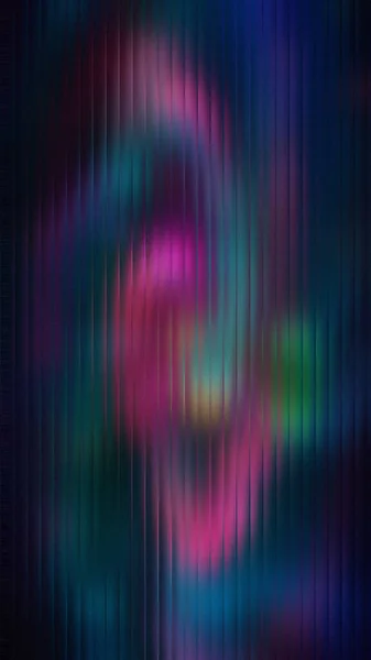 Pembe, yeşil ve dikey çizgilerden oluşan girdap desenli koyu soyut bir resim.