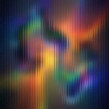 Ateşli turuncu, sarı, mavi ve yeşil girdaplı ve dikey çizgileri olan koyu soyut.