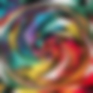 Kırmızı, sarı, deniz mavisi ve mor renkli renkli kıvrımlar. Buzlu camlar..