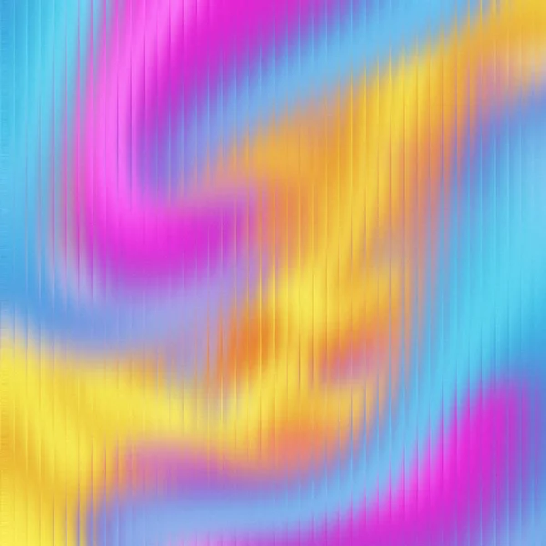 Pembe, sarı ve mavi kıvrımlı soyut bir desen ve dikey tırtıklı bir desen..