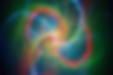 Soyut kıvrımlı neon ışık formları turuncu, yeşil ve mavidir..