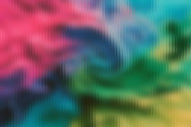 Pembe, mavi ve yeşilin harmanlanmış renkleri ve buzlu cam dokusu yumuşak bir soyut yaratıyor..