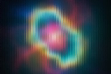 Dikey olarak tırtıklı buzlu camdan görünen, bir nebulayı andıran parlak soyut bir şekil....