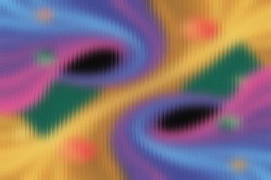 Simetrik soyut şekiller, canlı renklerde, koyu merkezli ve dağınık noktalı....