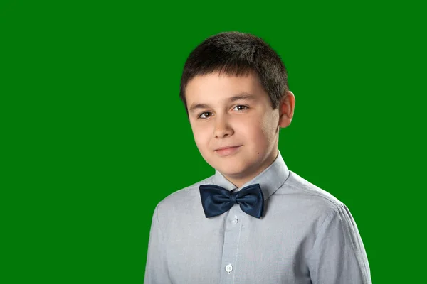 Photo of a sweet and young boy, child, portrait, on green screen — Stock Photo, Image