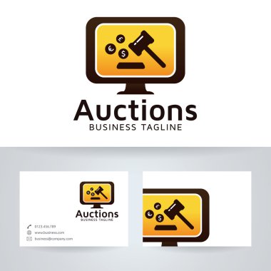 Açık artırma vektör logosu ile kartvizit şablonu