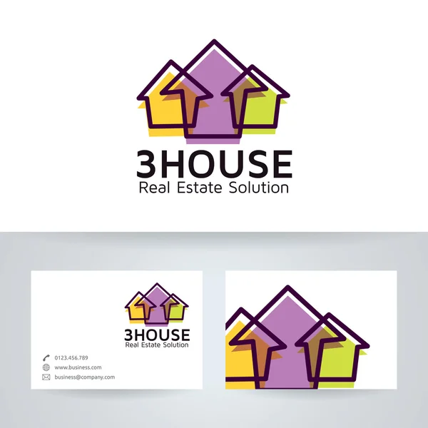 3 Logotipo de vetor da casa com modelo de cartão de visita — Vetor de Stock