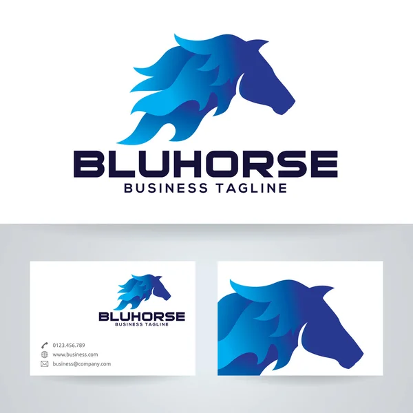 Paard-aangedreven blauwe vlam vector logo met de sjabloon voor visitekaartjes — Stockvector