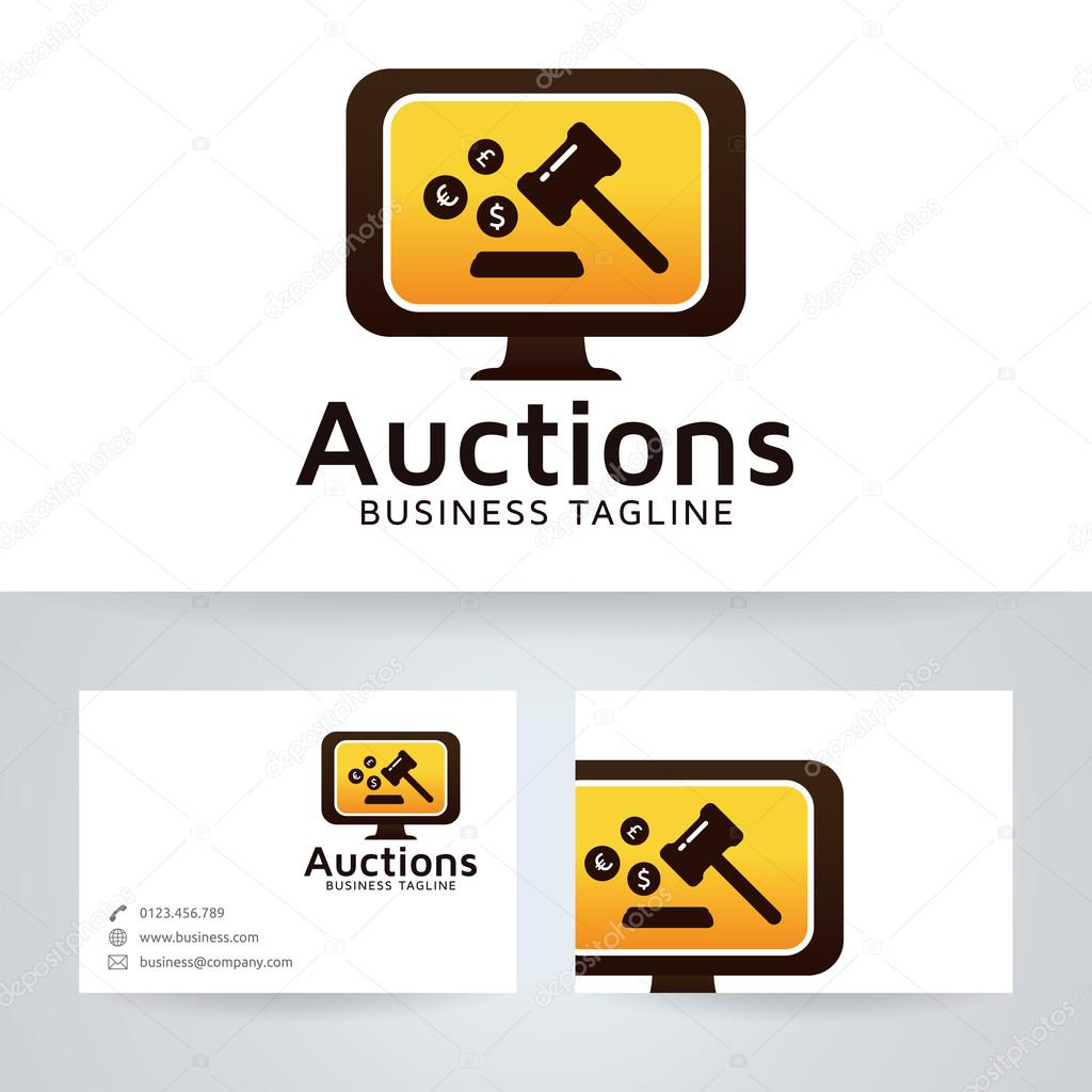 Auction vector logo with business card template