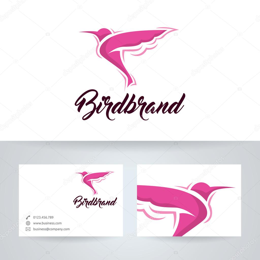 Bird brand vector logo with business card template