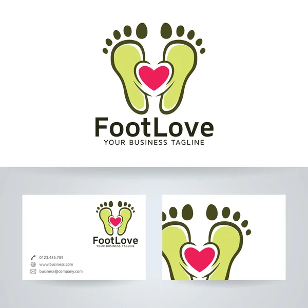 Foot love vector logo with business card template — Stock Vector