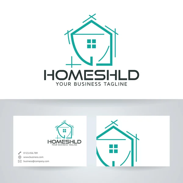 Home shield vector logo with business card template — Stock Vector