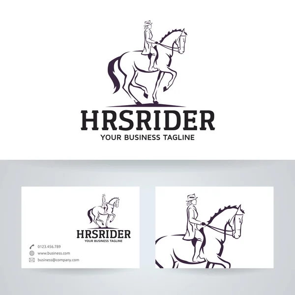 Horse rider vector logo with business card template — Stock Vector