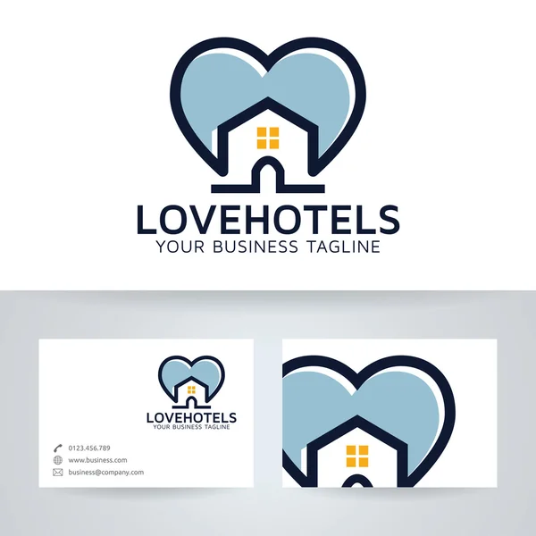 Love hotels vector logo with business card template — Stock Vector