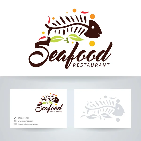 Logo vettoriale del ristorante di pesce con modello di biglietto da visita — Vettoriale Stock
