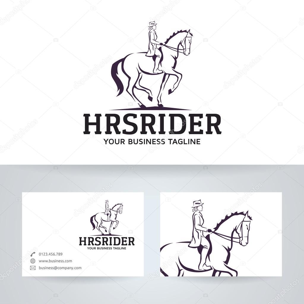 Horse rider vector logo with business card template