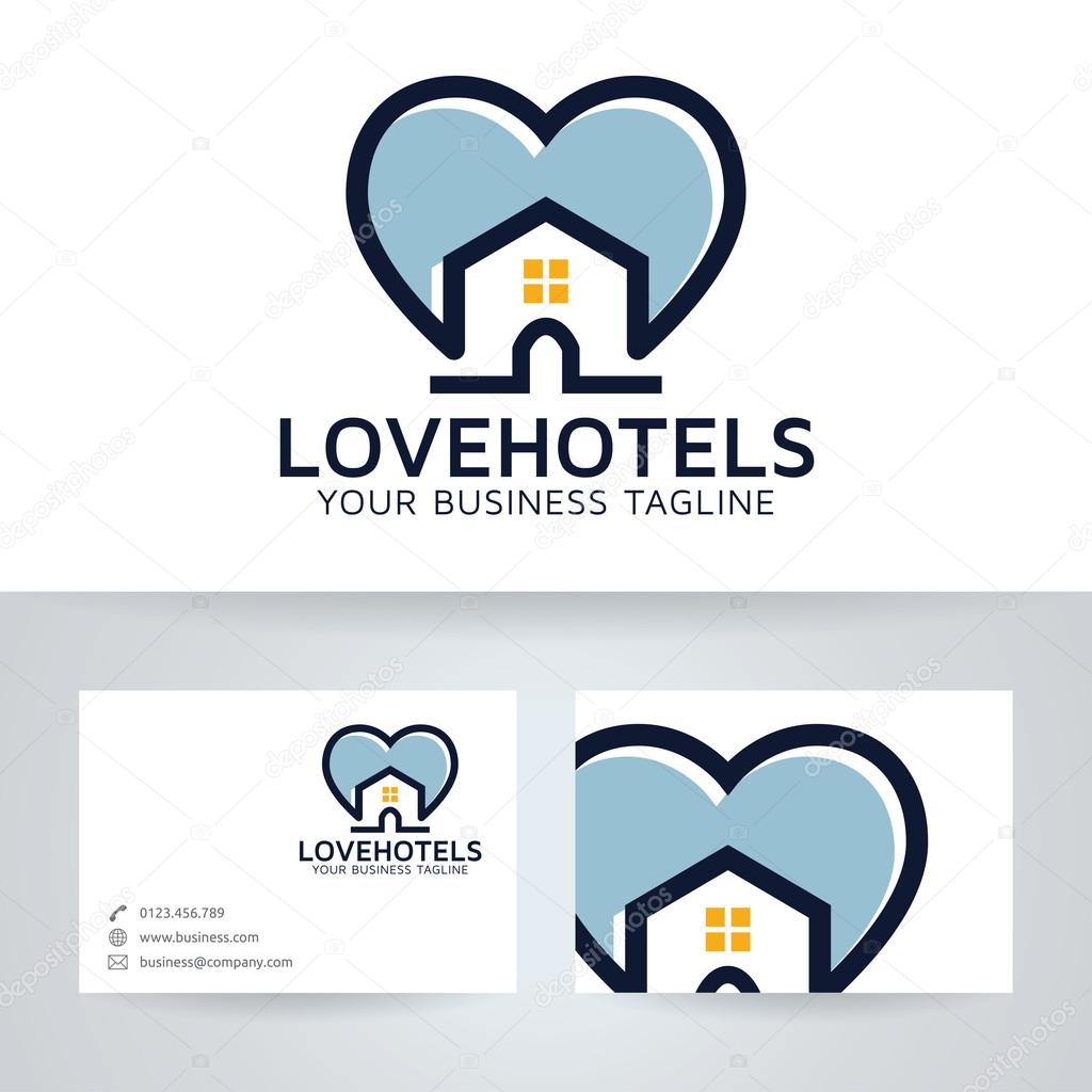 Love hotels vector logo with business card template