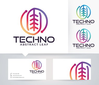 Alternatif renkler ve kartvizit şablonu ile Yaprak Teknolojisi vektör logosu