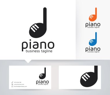 Piyano vektör logosu ile alternatif renkleri ve kartvizit şablonu