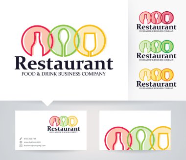 Restoran vektör logosu ile alternatif renkleri ve kartvizit şablonu