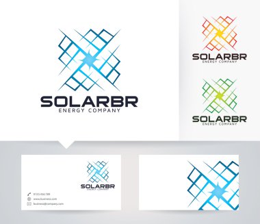 Güneş parlak vektör logosu ile alternatif renkleri ve kartvizit şablonu