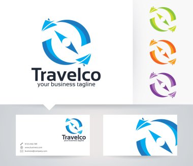Pusula vektör logo alternatif renkleri ve kartvizit şablonu ile seyahat