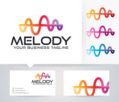 Alternatif renkleri ve kartvizit şablonu ile dalga müzik vektör logo
