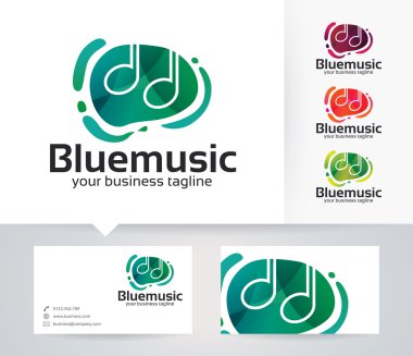 Müzik vektör logo alternatif renkleri ve kartvizit şablonuyla mavi