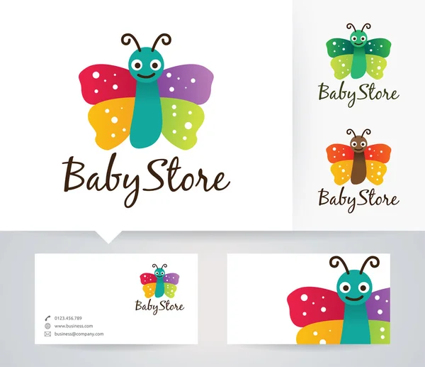 Baby Store vektor logotyp med alternativa färger och visitkort mall — Stock vektor