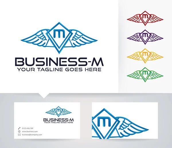 Business - M logo vectoriel avec des couleurs alternatives et modèle de carte de visite — Image vectorielle