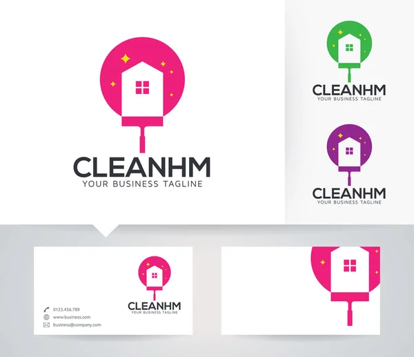 Λογότυπο φορέα καθαρής οικίας με εναλλακτικά χρώματα και πρότυπο επαγγελματικής κάρτας — Διανυσματικό Αρχείο