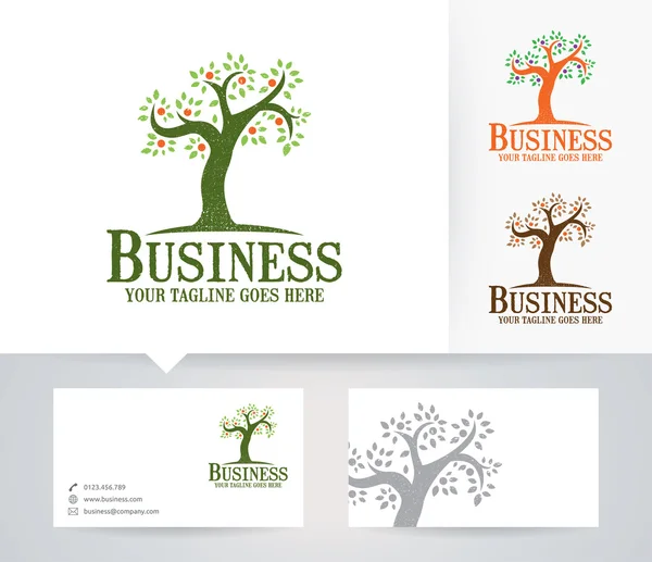 Business Tree vector logo with alternative colors and business card template — Stock Vector