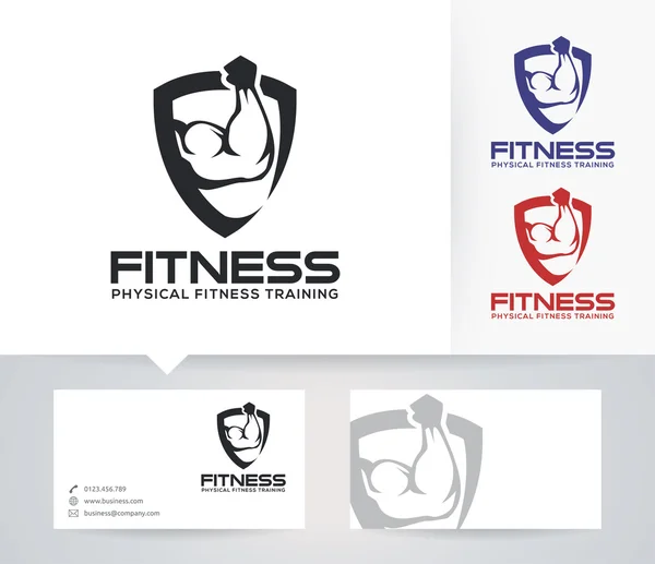 Fitness vector logo with alternative colors and business card template — Stock Vector