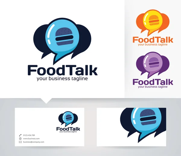 Logo vektor Food Talk dengan warna alternatif dan templat kartu nama - Stok Vektor