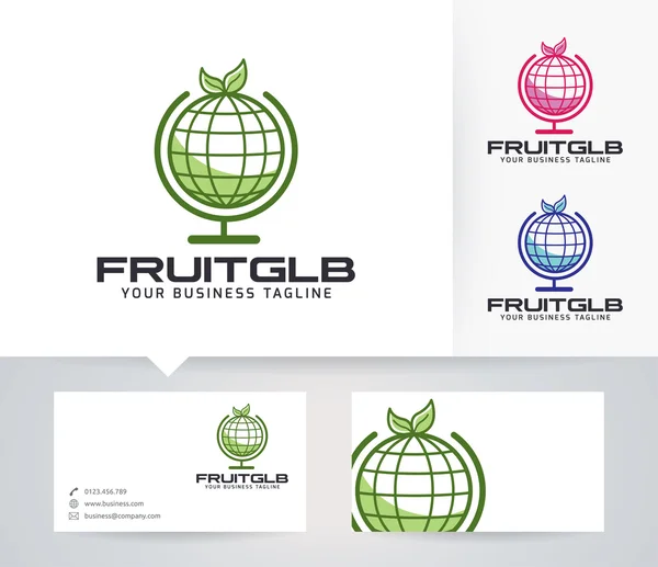 Logotipo de vector Fruit Globe con colores alternativos y plantilla de tarjeta de visita — Vector de stock
