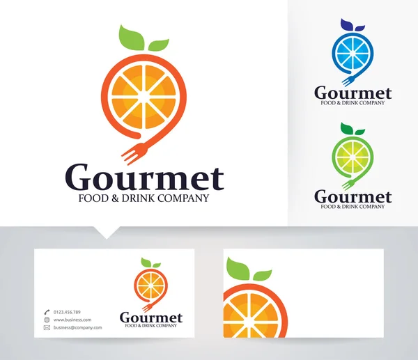 Logo vektor Fruit Gourmet dengan warna alternatif dan templat kartu bisnis - Stok Vektor