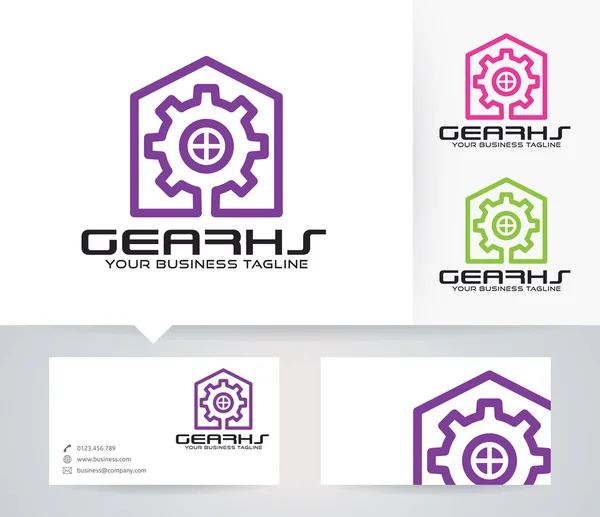 Logo vectorial Gear House con colores alternativos y plantilla de tarjeta de visita — Vector de stock