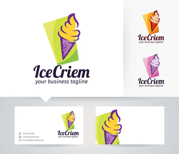 Ice Cream vector logo with alternative colors and business card template — Stock Vector