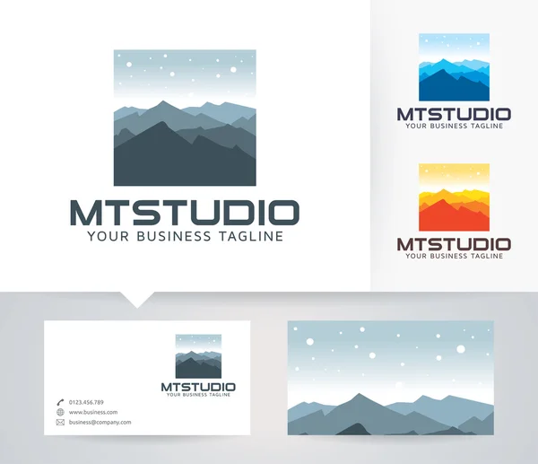 Logotipo vetorial Mountain Studio com cores alternativas e modelo de cartão de visita — Vetor de Stock