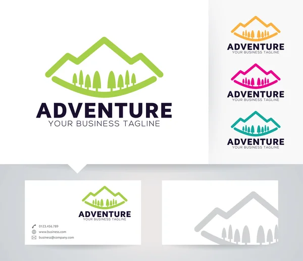 Logotipo del vector Mountain Travel con colores alternativos y plantilla de tarjeta de visita — Vector de stock