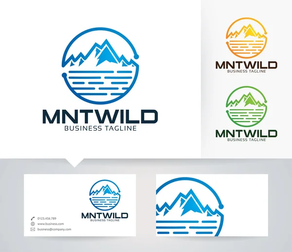 Logotipo Mountain Wild vector con colores alternativos y plantilla de tarjeta de visita — Vector de stock