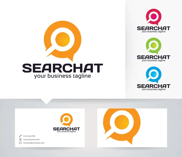 Search Chat vector logo with alternative colors and business card template — Stock Vector