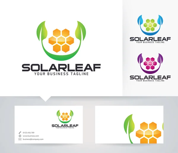 Logo vectoriel Solar Leaf avec couleurs alternatives et modèle de carte de visite — Image vectorielle