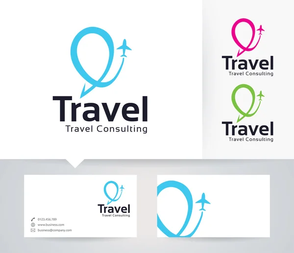 Travel Consulting logo vettoriale con colori alternativi e modello di biglietto da visita — Vettoriale Stock