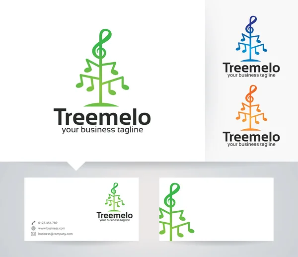 Tree Melody vector logo with alternative colors and business card template — Stock Vector
