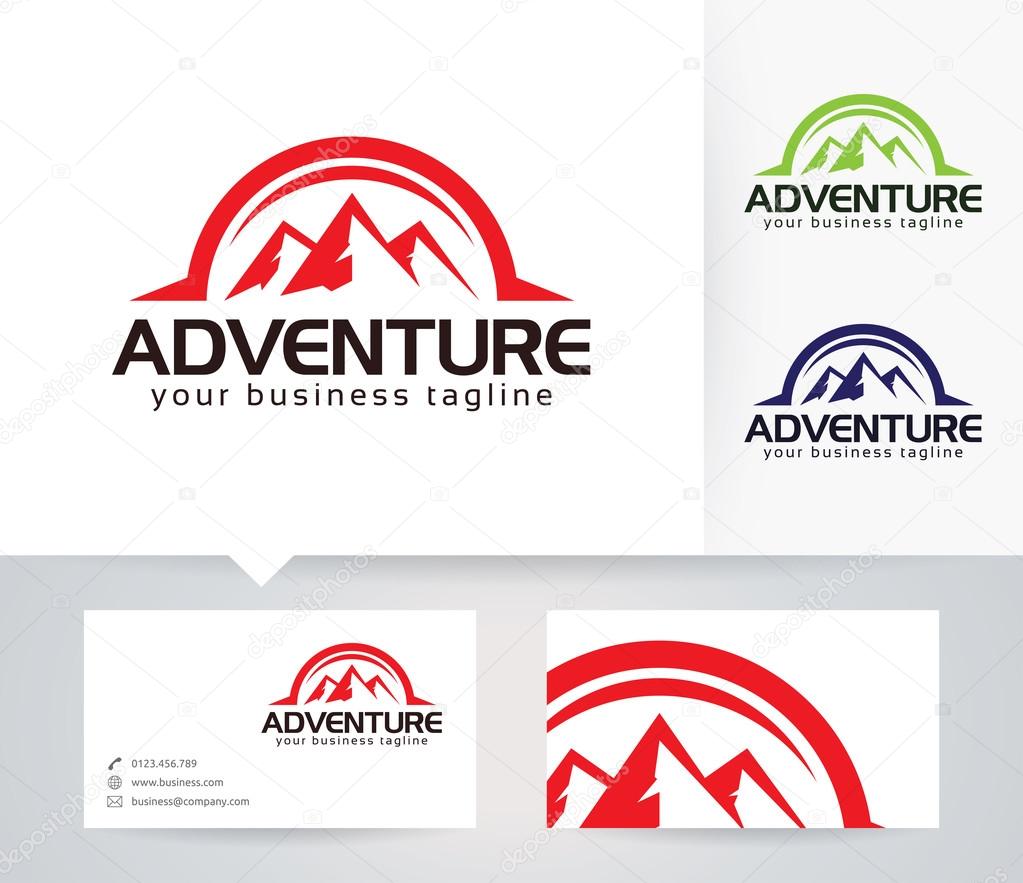Adventure vector logo with alternative colors and business card template