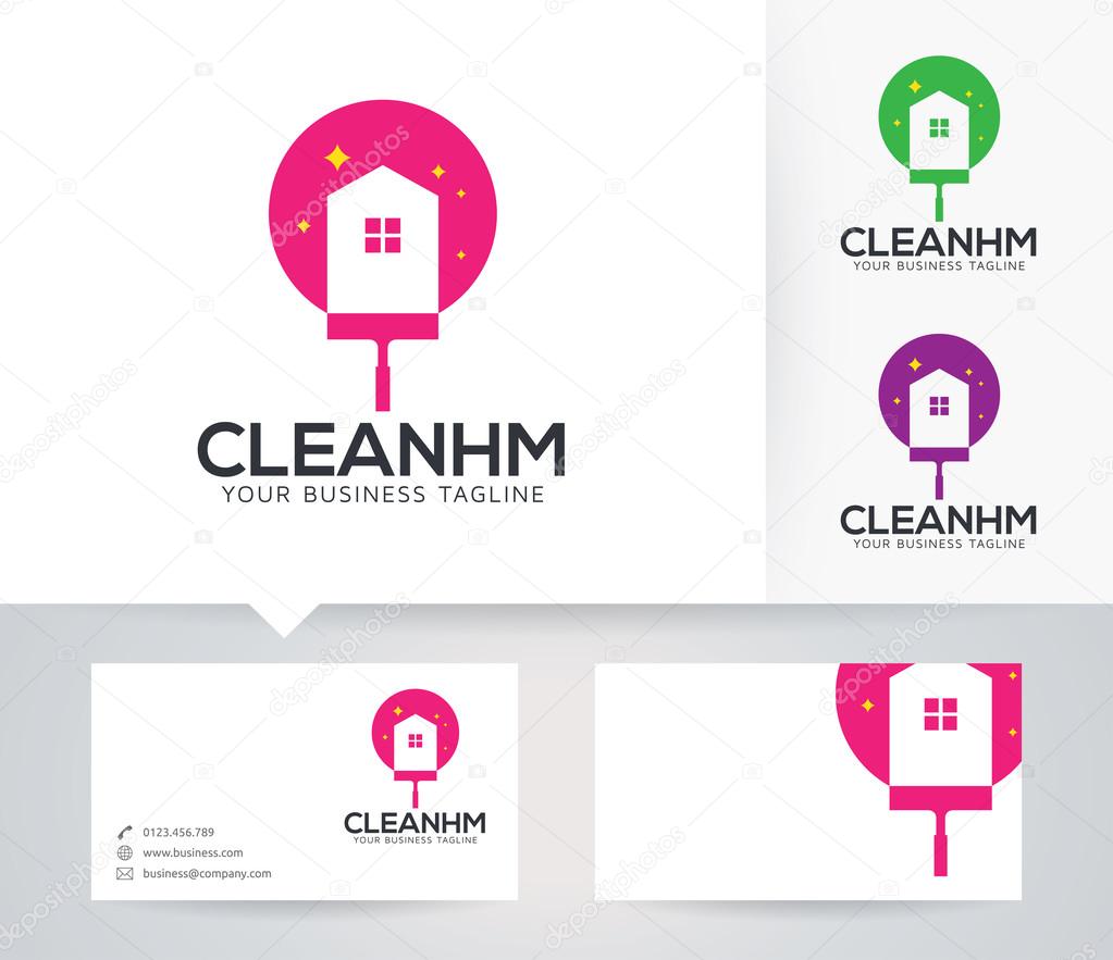 Clean Home vector logo with alternative colors and business card template